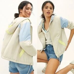Anthropologie Utility Jackets in Cream and Blue with Modern Quilted Design